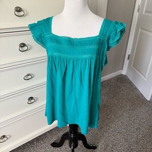 LOFT Turquoise Ruffle Sleeve Blouse